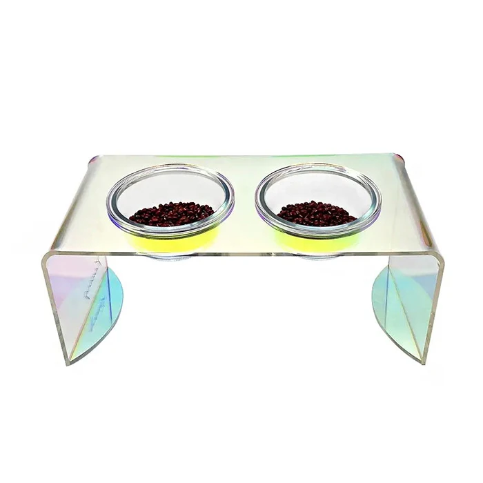 Custom Neon Acrylic Pet Feeder Stand Raised Dog Bowls Holder Rainbow Color Lucite Food Feeding Bowls With Stand Holder