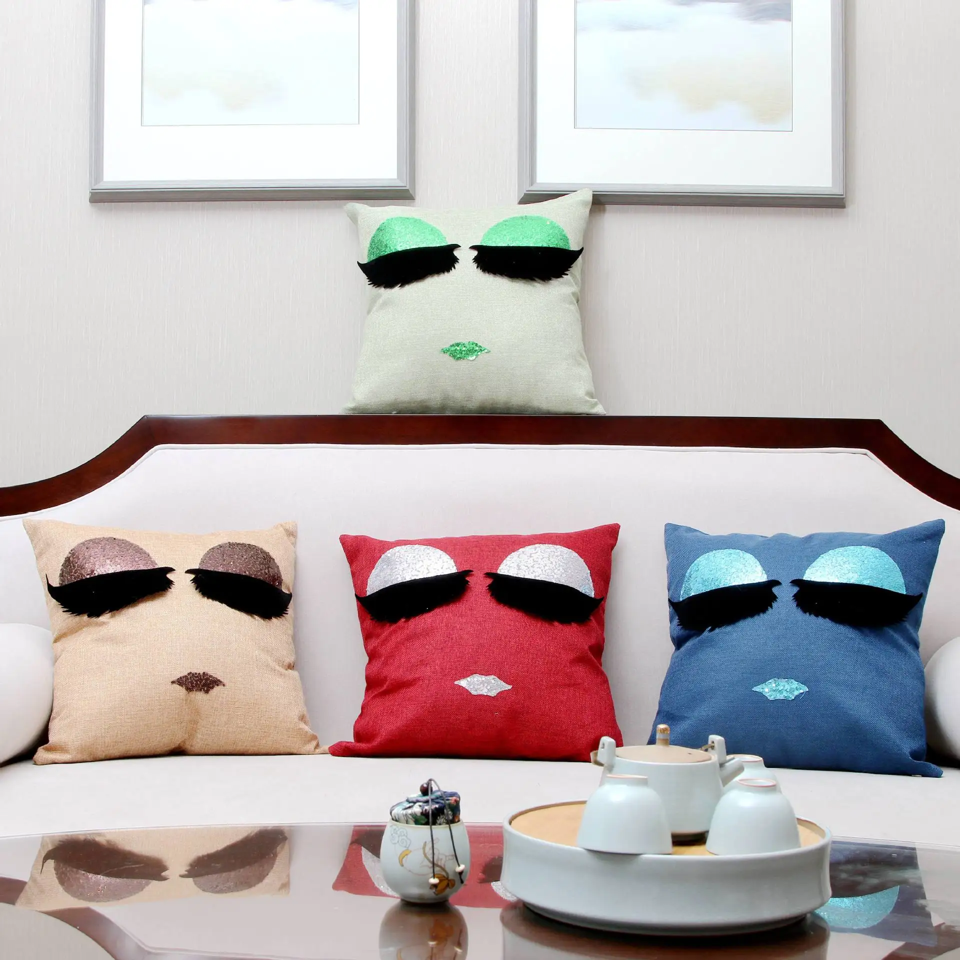 Europe and america style sequin pillowcase ,pillow cover with eyelash in indoor