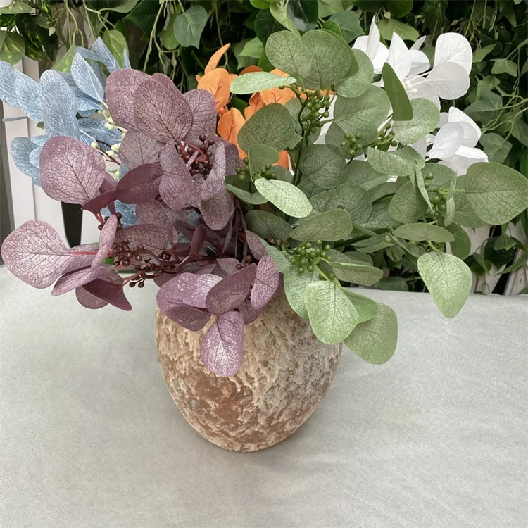 Factory wholesale T-0398 high quality wedding home decoration colorful artificial eucalyptus leaves with fruits