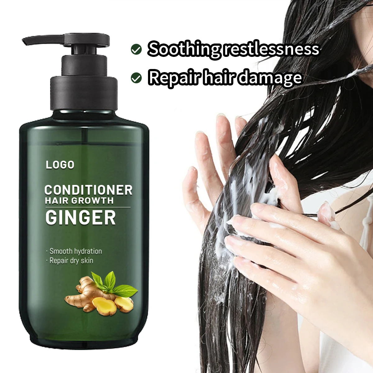 Private Label Vegan Ginger Shampoo Conditioner Organic Collagen Anti-Hair Loss Set Nourishing Moisturizing Smoothing Adults