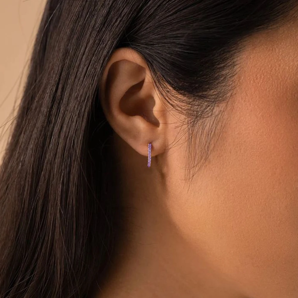 Hypoallergenic Stainless Steel 12 Colors Birthday Stone Gold Plated Pierced Classic Diamond  Hoop Earrings For Women