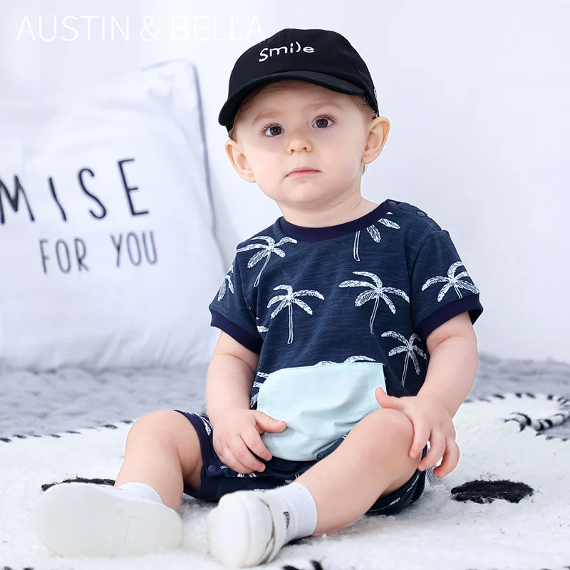  AustinBella/эксклюзивная модная детская одежда летняя для маленьких мальчиков комплекты с коротким рукавом комбинезон дизайнерский хлопковый на