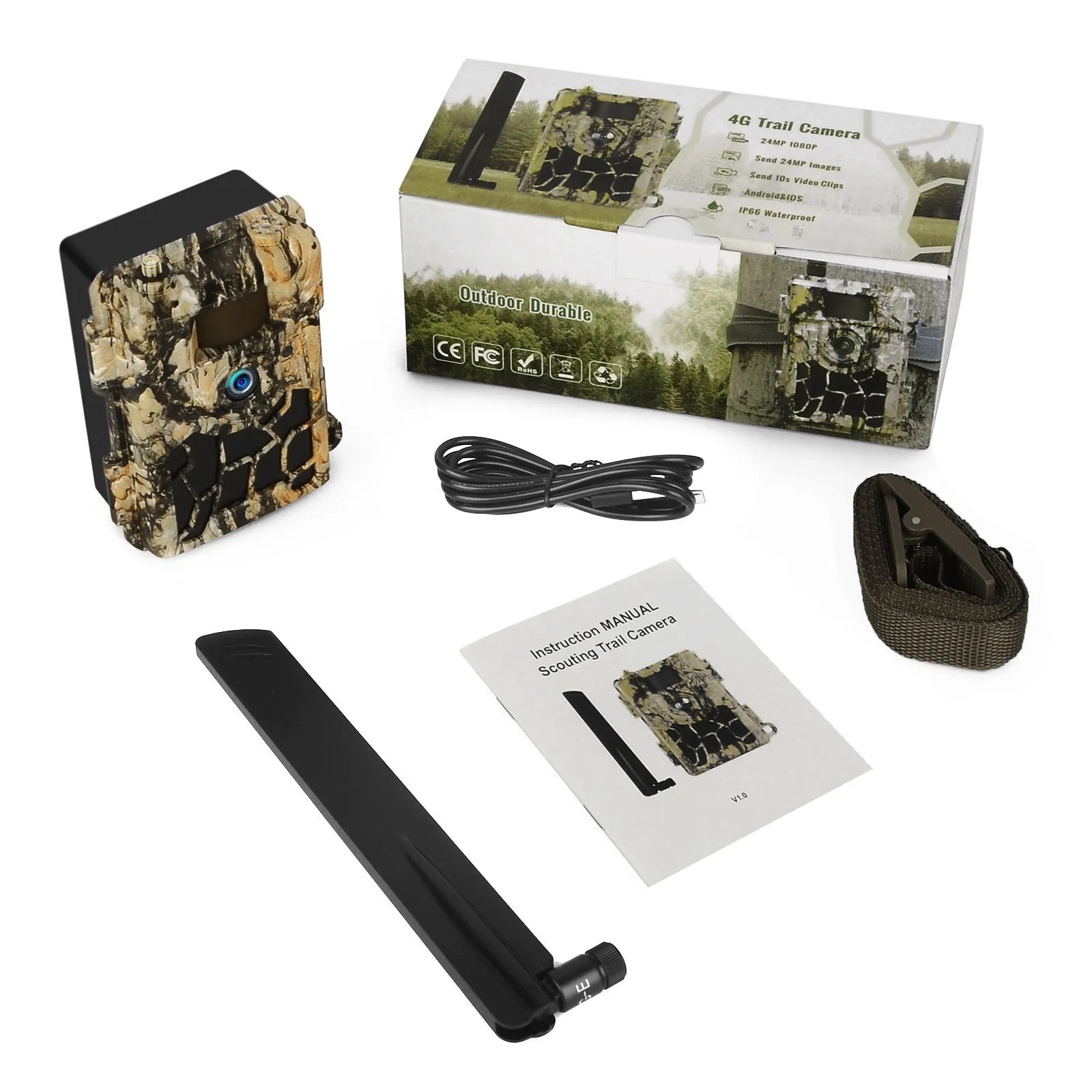 4G 24MP MMS Email  Wildlife Trail Camera Photo Traps with No Glow LEDs GPS  SMS APP Control for Hunting