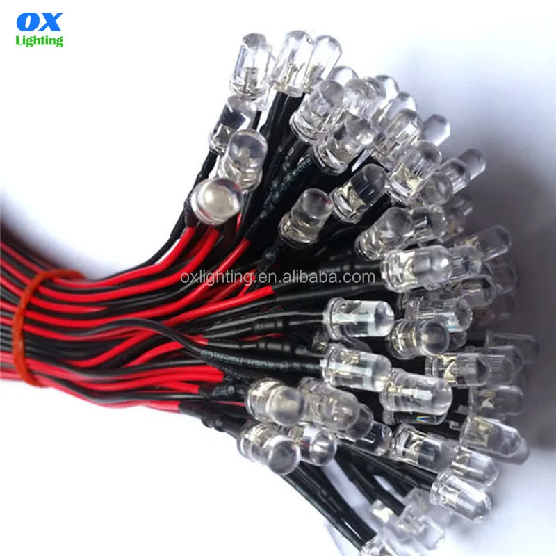 3mm 5mm 10mm Round  Red Blue Green Yellow White Warm White Multicolour Pre Wired LED Emitting Diode Light Bulb Beads With cable