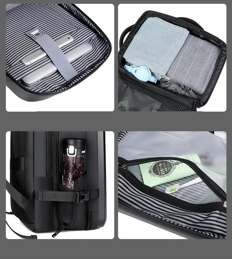 USB Large Capacity Hard Shell Backpack - Fashionable Notebook 17-inch Computer Bag - ABS Material - Travel Waterproof Suitcase