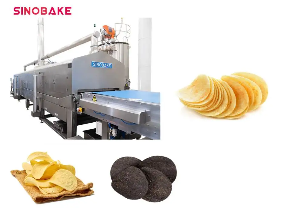Automatic Potato Chips Frying Line SINOBAKE  Potato Chips Snack Food Cookies Pieces Full Automatic