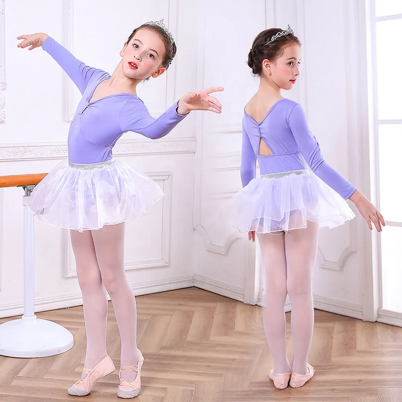 YD High quality girls ballet dancing jumpsuit long sleeve mesh skirt girls performance tutu dress