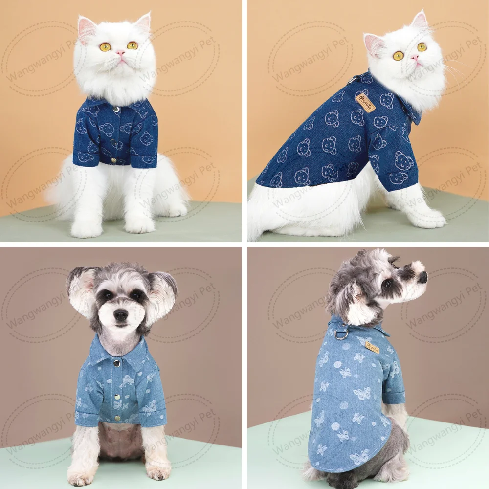 Fashion Designer Summer Dog Clothes Denim Pet Shirt for Small Dogs Cats