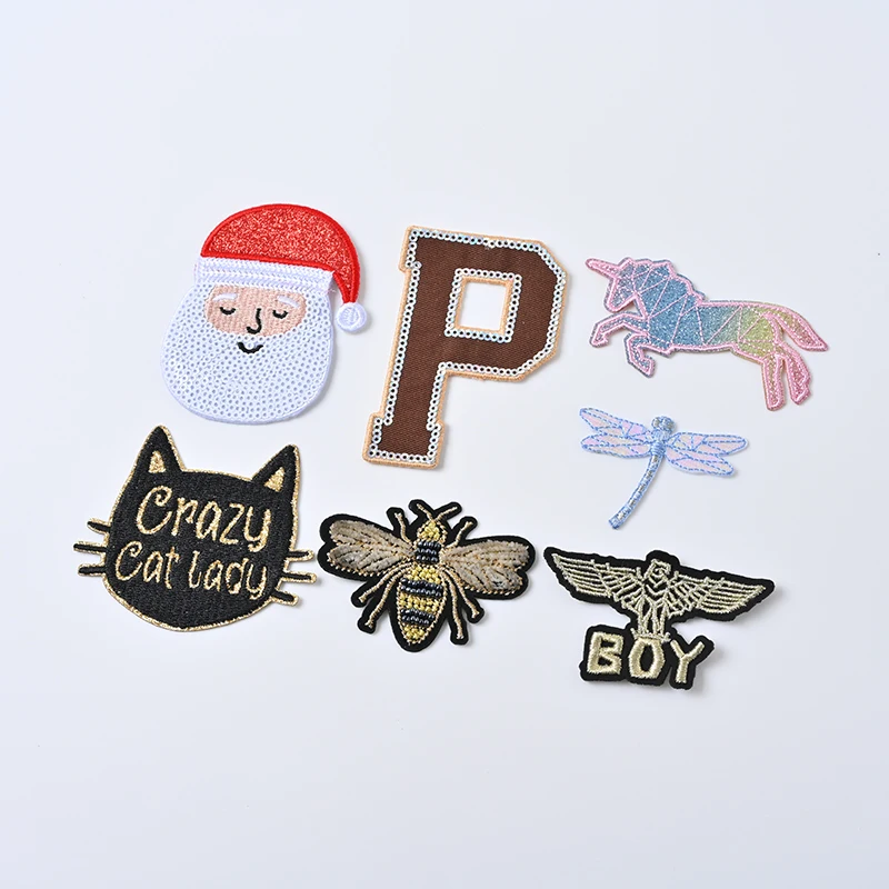 Custom sequin christmas patch iron On Chenille Embroidery Patches With Sequin