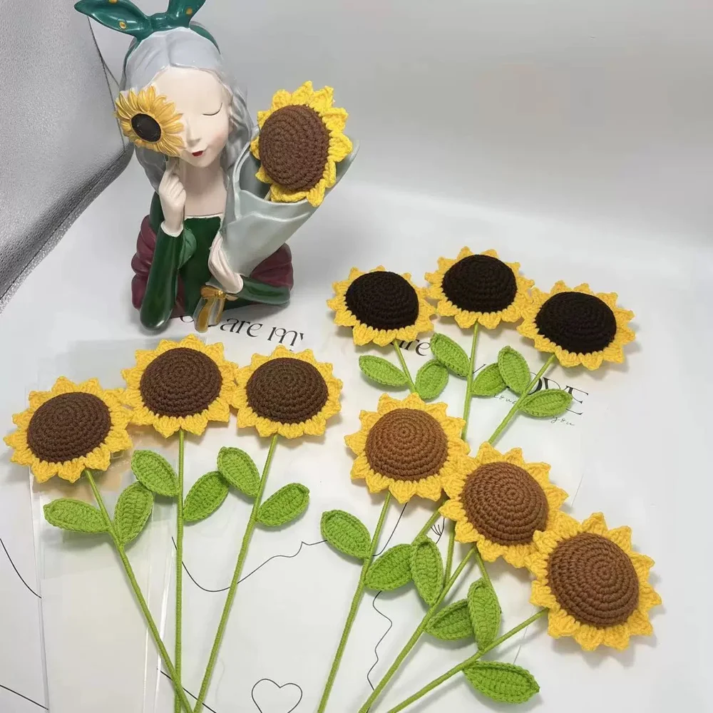 High Grade Decoration Crochet Flowers bouquet accessories Handmade Knitting Flowers