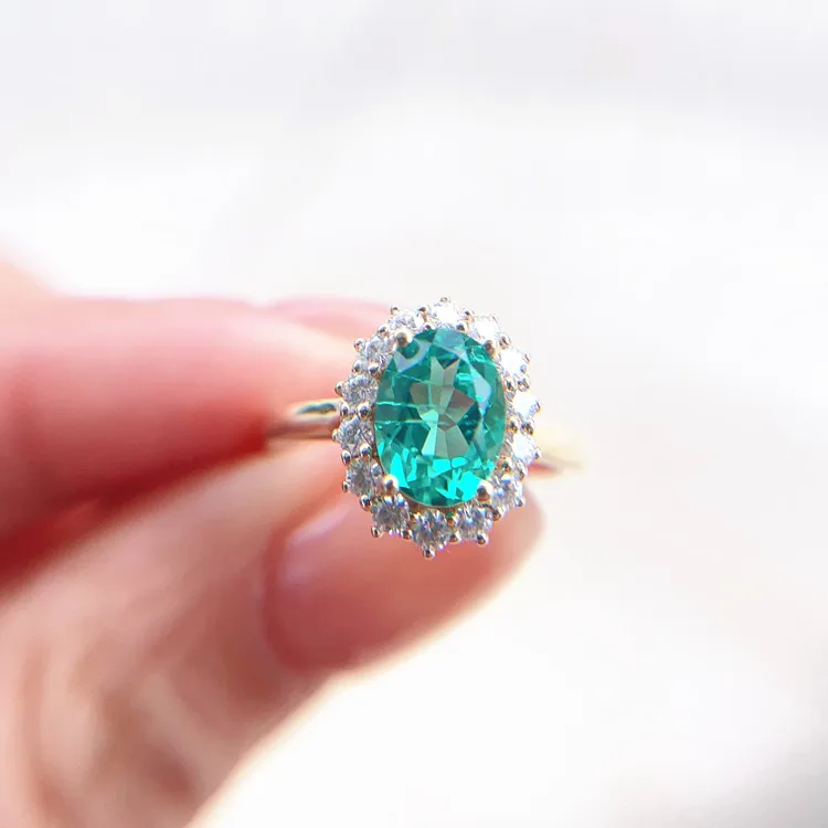 Roomy purity solid gold Jewelry classic diana design women ring 1ct  oval lab grown Colombian Emerald rings