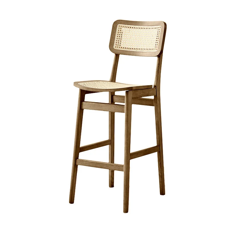 Wholesale Nordic homestay hotel high stool breathable Bamboo Cushion  luxury Wood Bar Chair