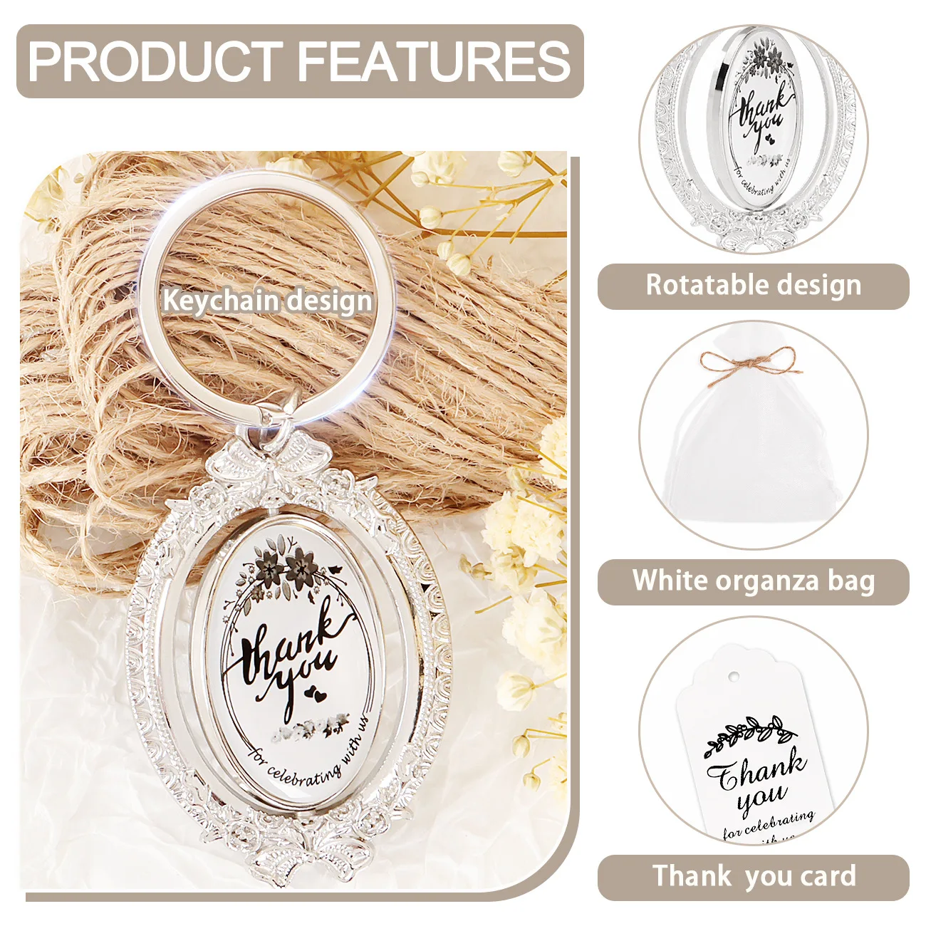 New Arrival-Wedding Favors for Guests Key chain Thank You with Tags and Organza Bags Wedding Souvenirs  & Gift for Guests Bridal