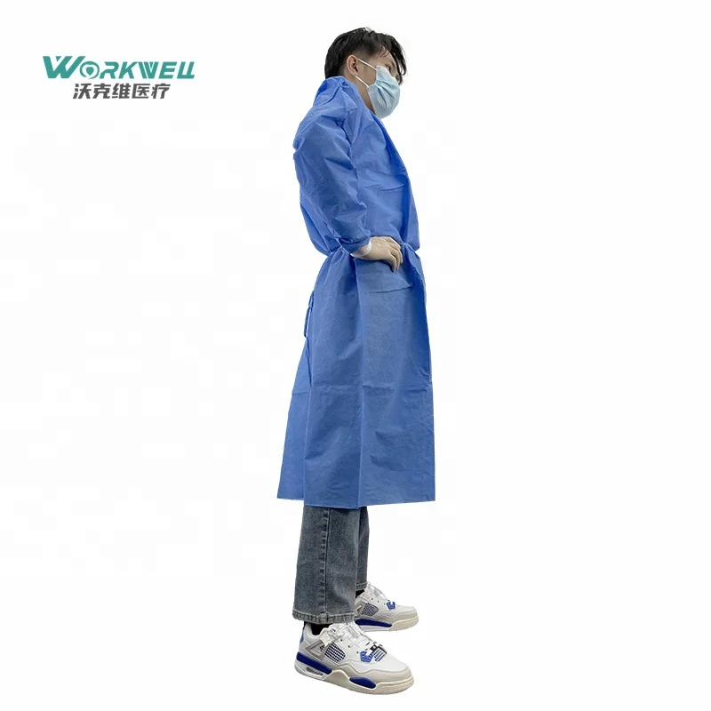 Factory Price ASTM F1670 hospital isolation gown 510K disposable gown pp pe Waterproof Chemical for Inpatient Wards
