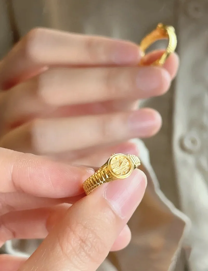 S925 Fashion Jewelry 2023 Wholesale Women Accessories Clock Watch Trendy Gold Watch Adjustable Ring Valentine's Day Women Ring
