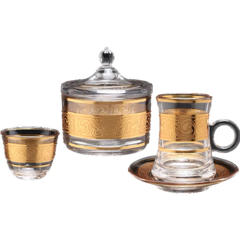 Wholesale 20pcs New Decorative Customized Coffee & Tea sets Glass TeaCup sets with sugar pot and arabic coffee cup