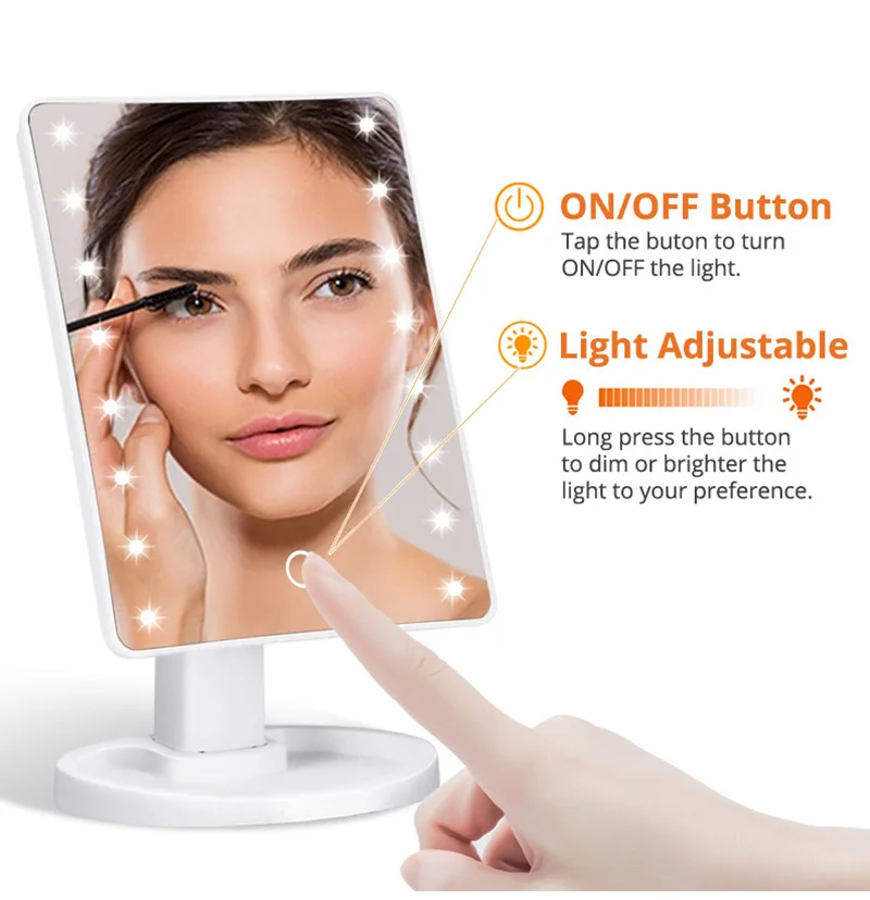 16 LEDS Makeup Mirror Battery Powered Cosmetic Mirror 360 Degrees Rotating ABS Plastic Frame Desktop Mirror