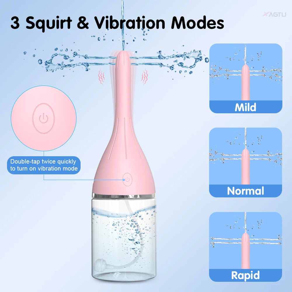 Anal Enema Big Capacity Cleaner 3 Squirt  Vibration Modes Shunt Design Better to Drainage for Water Body Safe Silicone Cleaner