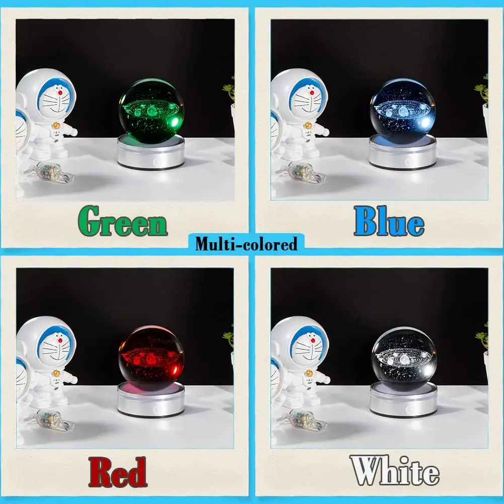 3D Art Laser Engraving Solar System Crystal Ball Led Night Light With LED Base
