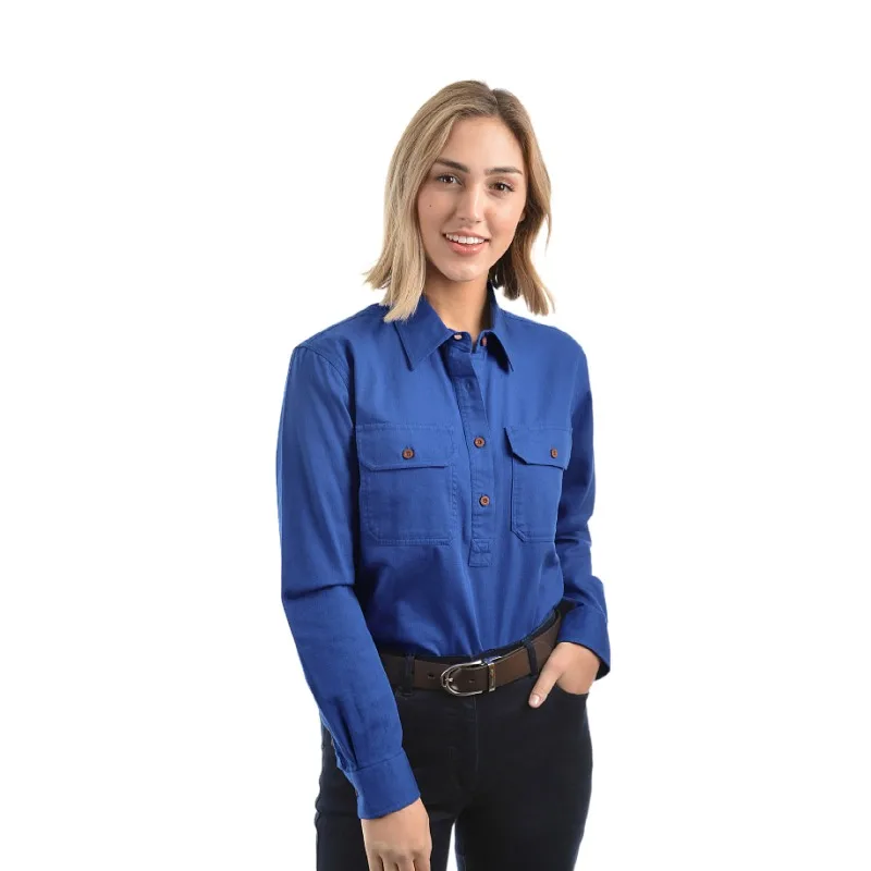 Chinese Factory Workshirts Shirts Cuffs Work Button Down Tops Womens Shirt With Double Breast Pockets