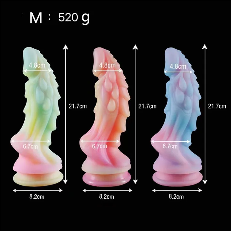 Night Glowing Soft Random Bending Strong Suction Cup Dragon Anal Dildo Para Mujer