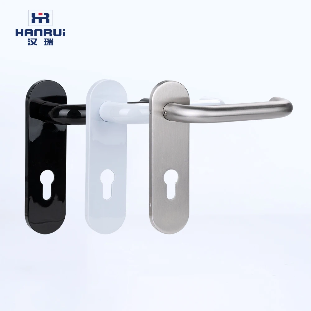 SS304 / NYLON DOOR LEVER HANDLE ON NARROW PLATE WITH TURN FOR WOODEN/TIMBER  DOORS ON PUBLIC BUILDINGS