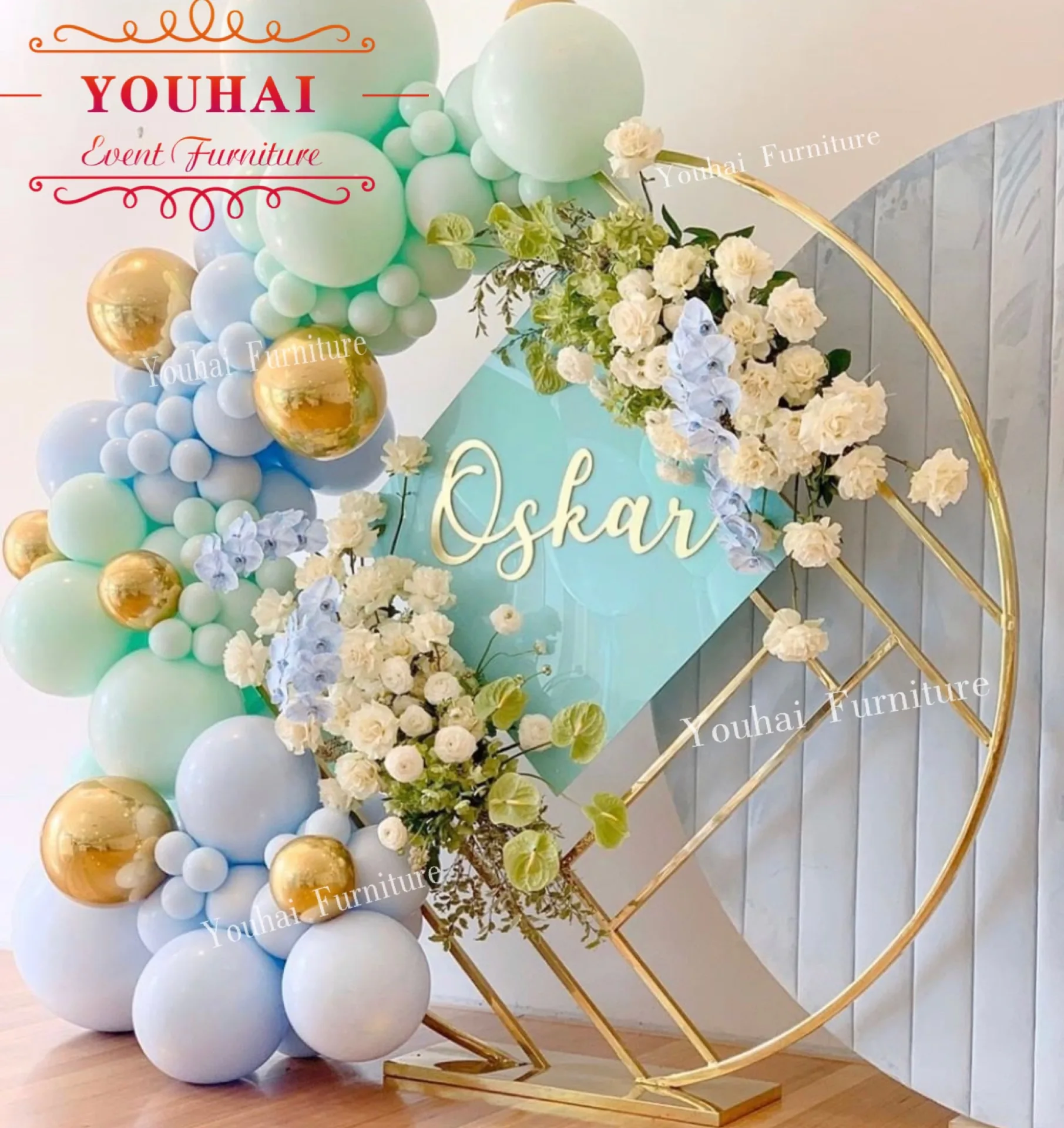 Customized gold plating metal arch backdrop decoration wedding flower arch for sale