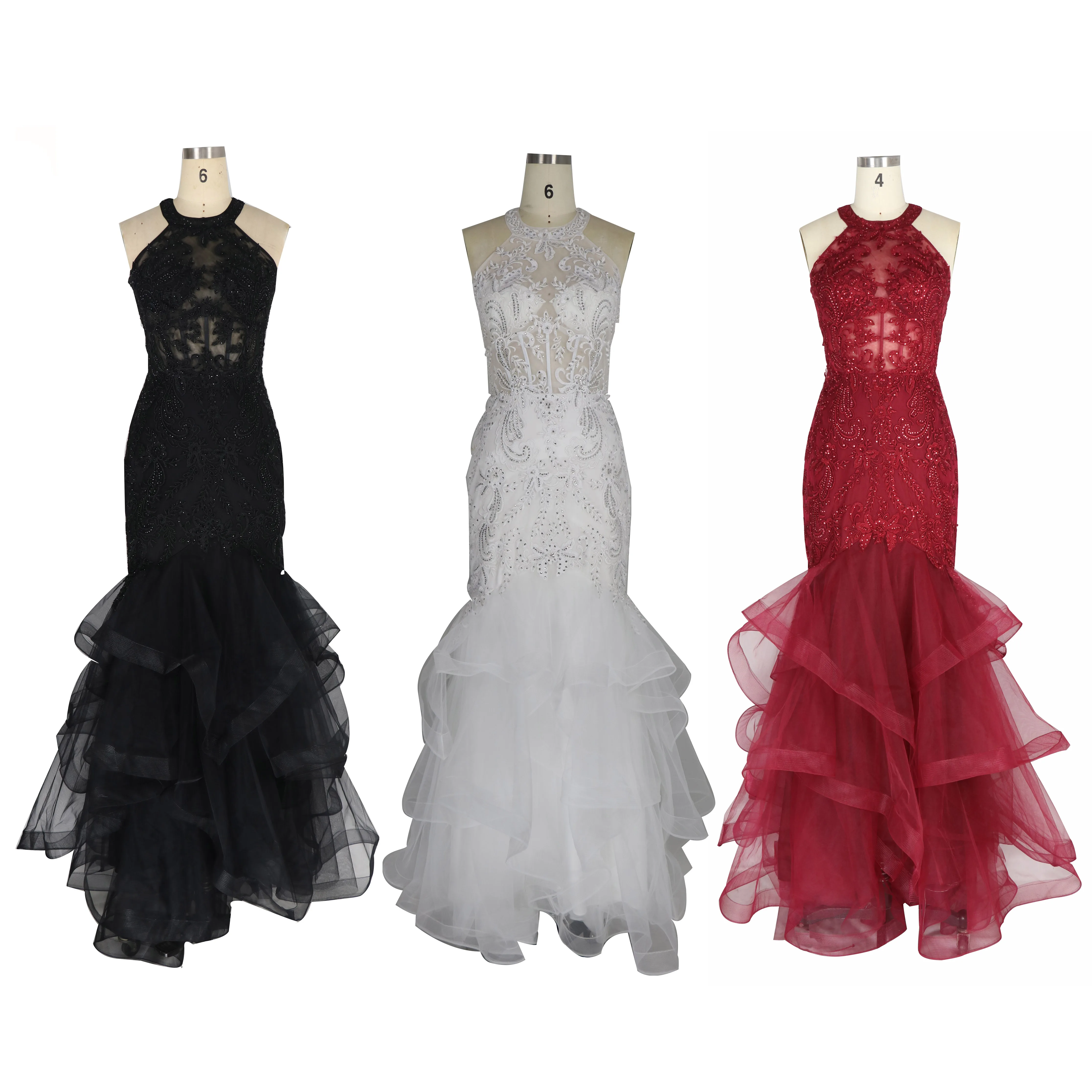 Женское вечернее платье-русалка, белое кружевное платье с лямкой на шее, для выпускного вечера, 2021