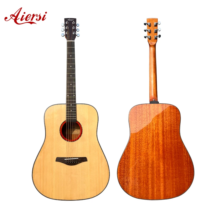 Aiersi factory made glossy acoustic guitar Solid Sitka Spruce top mahogany Body OM/Dreadnought good quality OEM ODM