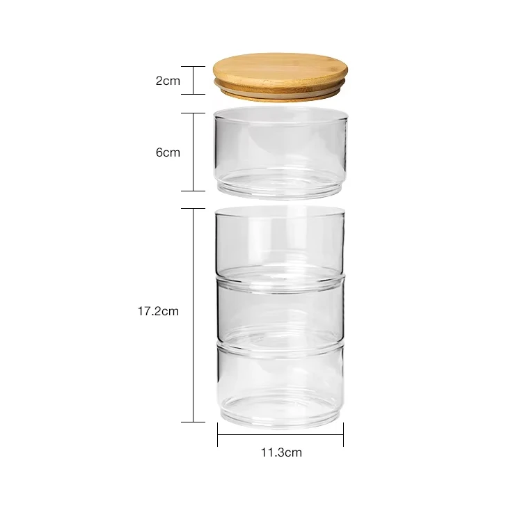 Home kitchen multilayer High Borosilicate Glass Storage Jar With Bamboo Lid