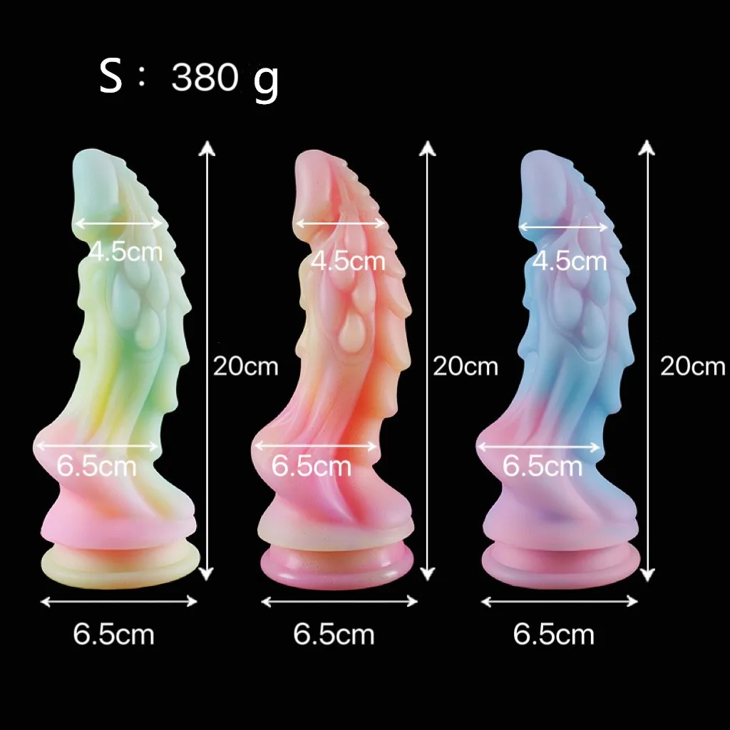 Night Glowing Soft Random Bending Strong Suction Cup Dragon Anal Dildo Para Mujer