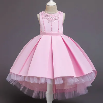 Little girl princess dress pettiskirt piano costumes trailing flower girl dress wedding satin mesh yarn show skirt