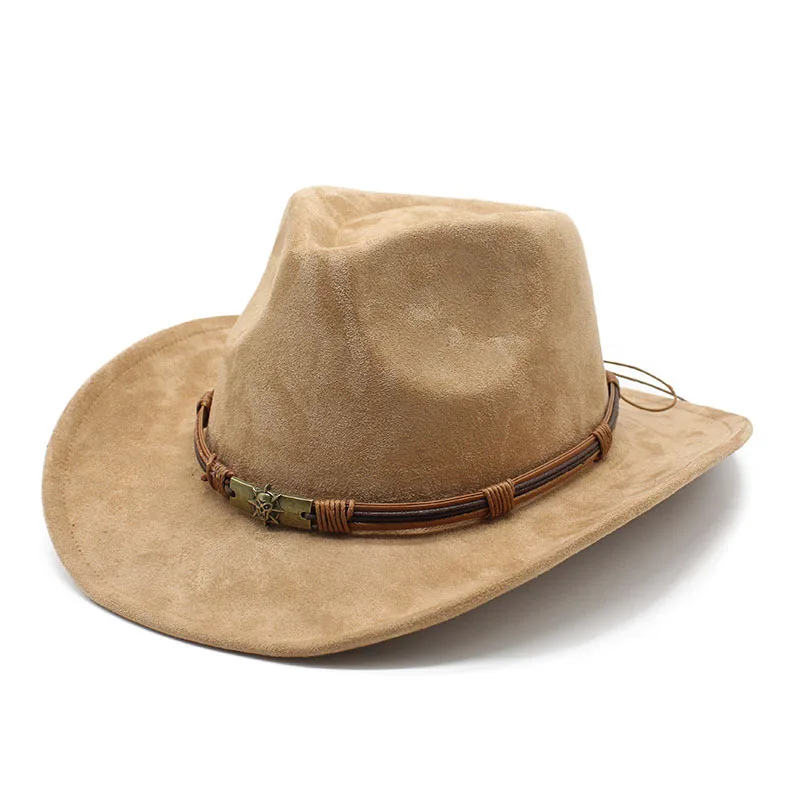 Qianxun Unique Fashion Wholesale Unisex Western Suede Jazz Cowboy Hats Fedora Hats with Belt Custom Logo