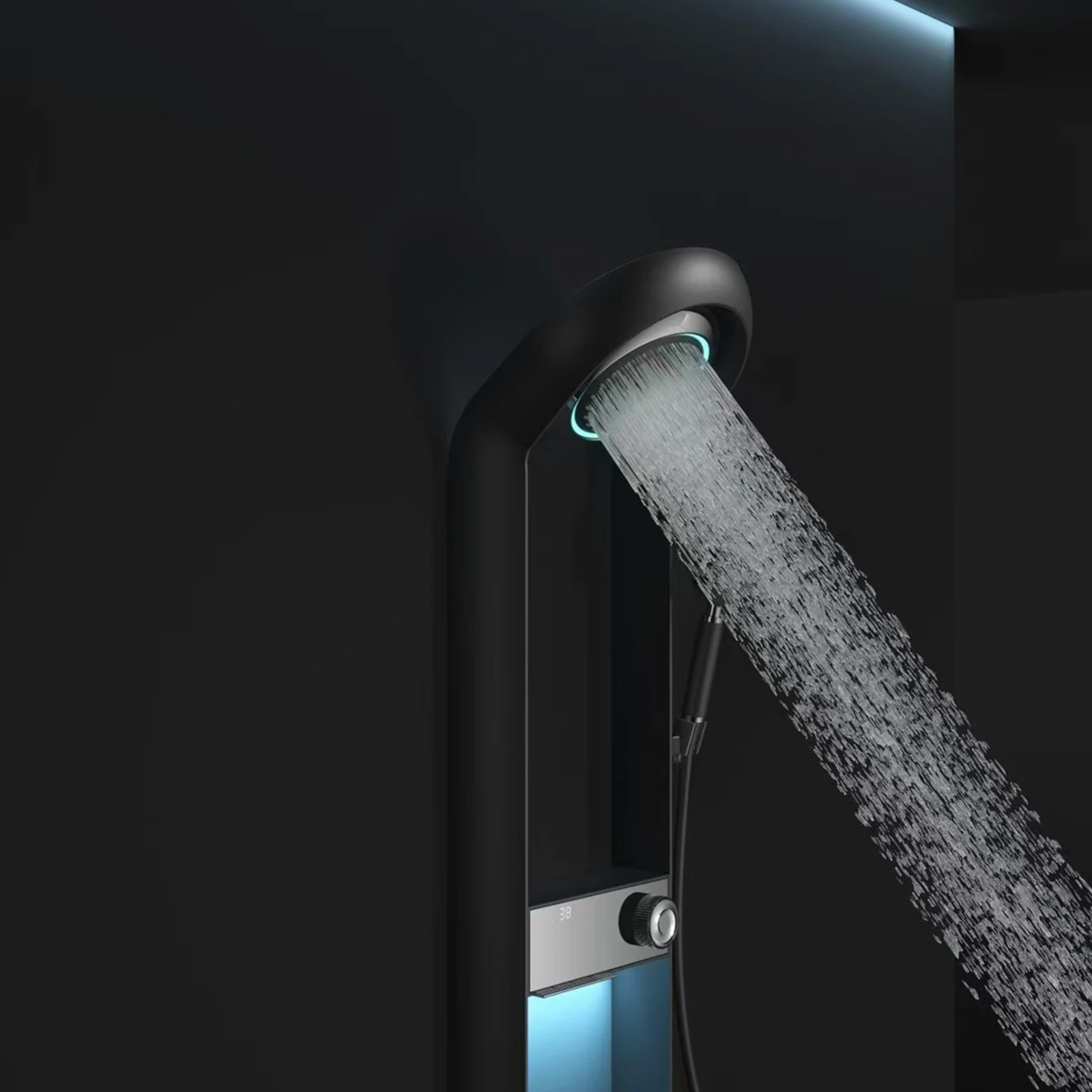 New Trend Cream White Wall Mounted Bathroom Shower with Hot and Cold Top Spray Faucet and Digital Mood Light Shower Set