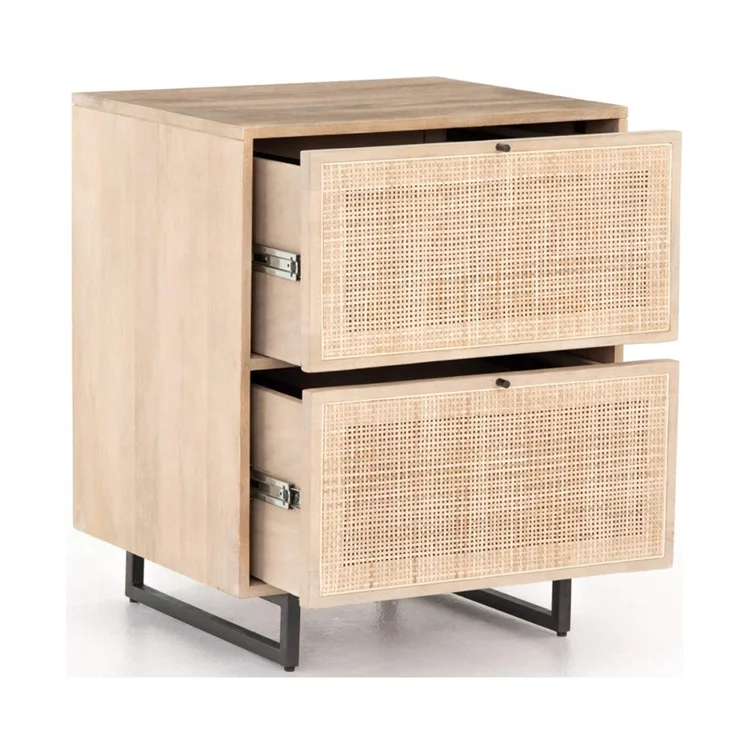 BELLEWORKS Custom Rattan Furniture Modern Storage Drawer Cabinets Wooden Rattan Nightstand Side Bedside Table