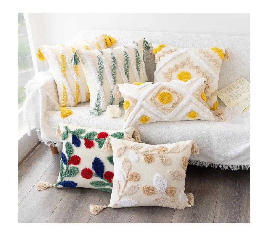 2023 Autumn Fall Gold Mustard collection factory supply wholesale customized 20*20 Boho pillow  Home decoration tufted pillows