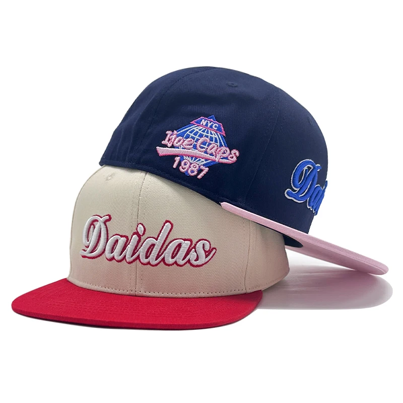 ODM/OEM 6 Panel Fitted Hats Flat Brim Two Tone Basketball 59 Fifty Hat Custom 3d Embroidery High Quality Snapback Caps