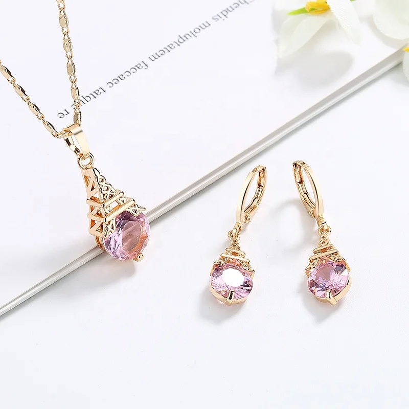 18K Gold Plated Pendant Zirconia Jewelry Set Italian Gold Plated Jewelry Sets Necklace Set For Women