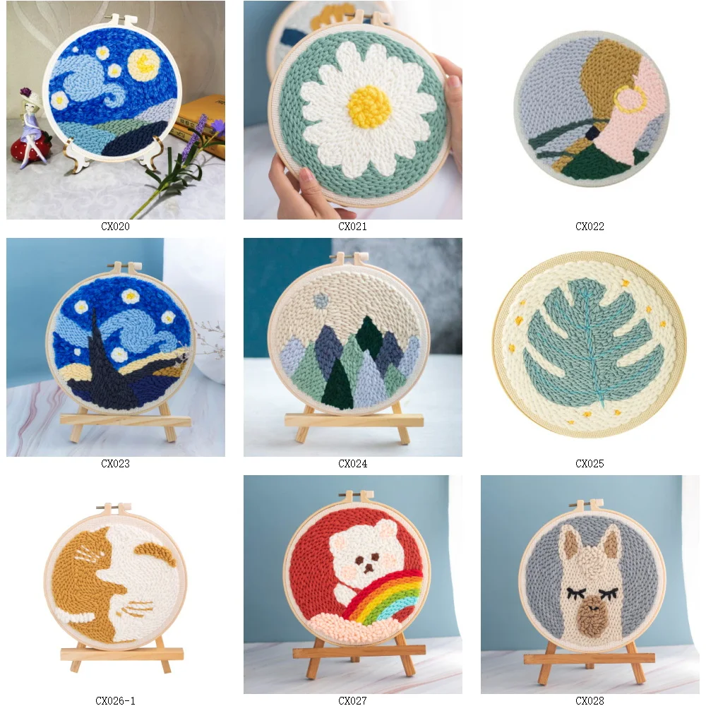 DIY Home Decor Yarn Sewing Kit Animal Design Cute Bear Needle Punch Set With Frame For Beginner