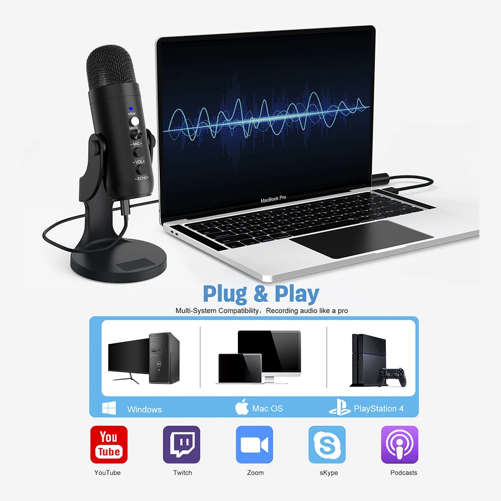 
2021 OEM Factory Condenser hot sale Professional Microphone USB Studio Recording Echo Foldable F500 condenser microphone 