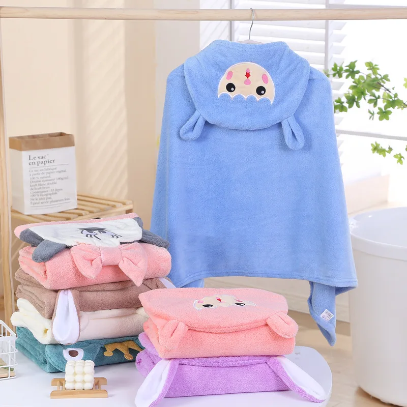 Baby bath towel Flannel fleece cartoon animal head baby hooded poncho towel