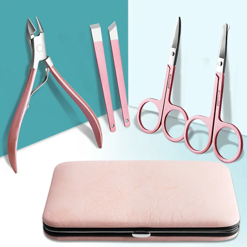 Promo 7 styles pink Rose Gold  8/10/13/15/18pcs stainless steel Nail Clippers nail Cutter Kit Nail Care manicure set with bag