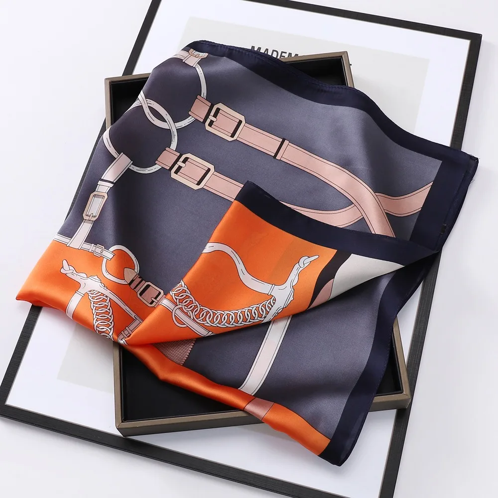 Luxury Satin Silk 70cm Square Scarf Neckerchief For Women Printed Striped Plaid Flower Pattern Scarves
