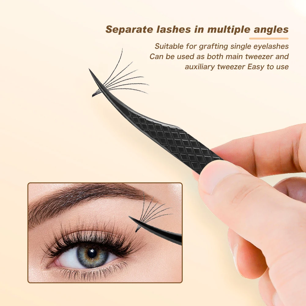 BlackLash Tweezers for Eyelash Extensions, Diamond Grip 90 Degree Fiber Tip Volume Lash Extension Tweezers,Black