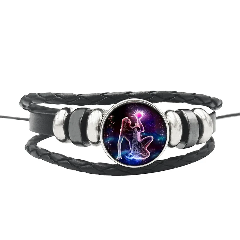 Adjustable Wrap Leather Light Luminous 12 Constellations Jewelry Zodiac Men Leather Bracelet