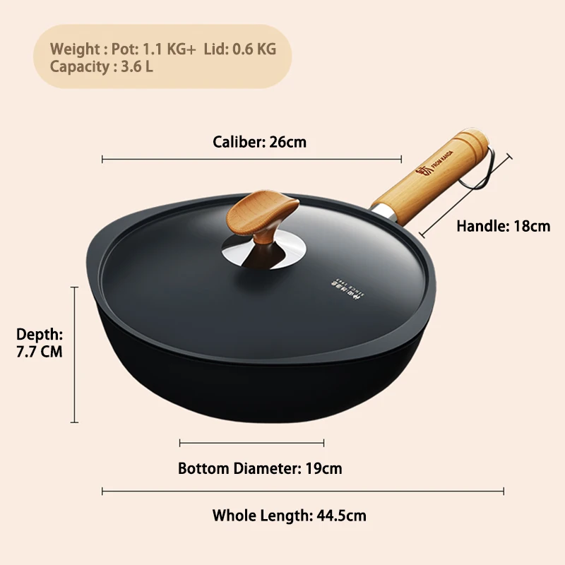 Flat Bottom Titanium Alloy Wok Pan Non Stick Utensils Kitchen Set Cooking Soup Pot