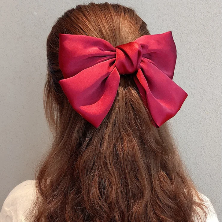 wholesale 2021 classic women hair accessories fashion satin bow hair barrette clips silk hair clips for girls
