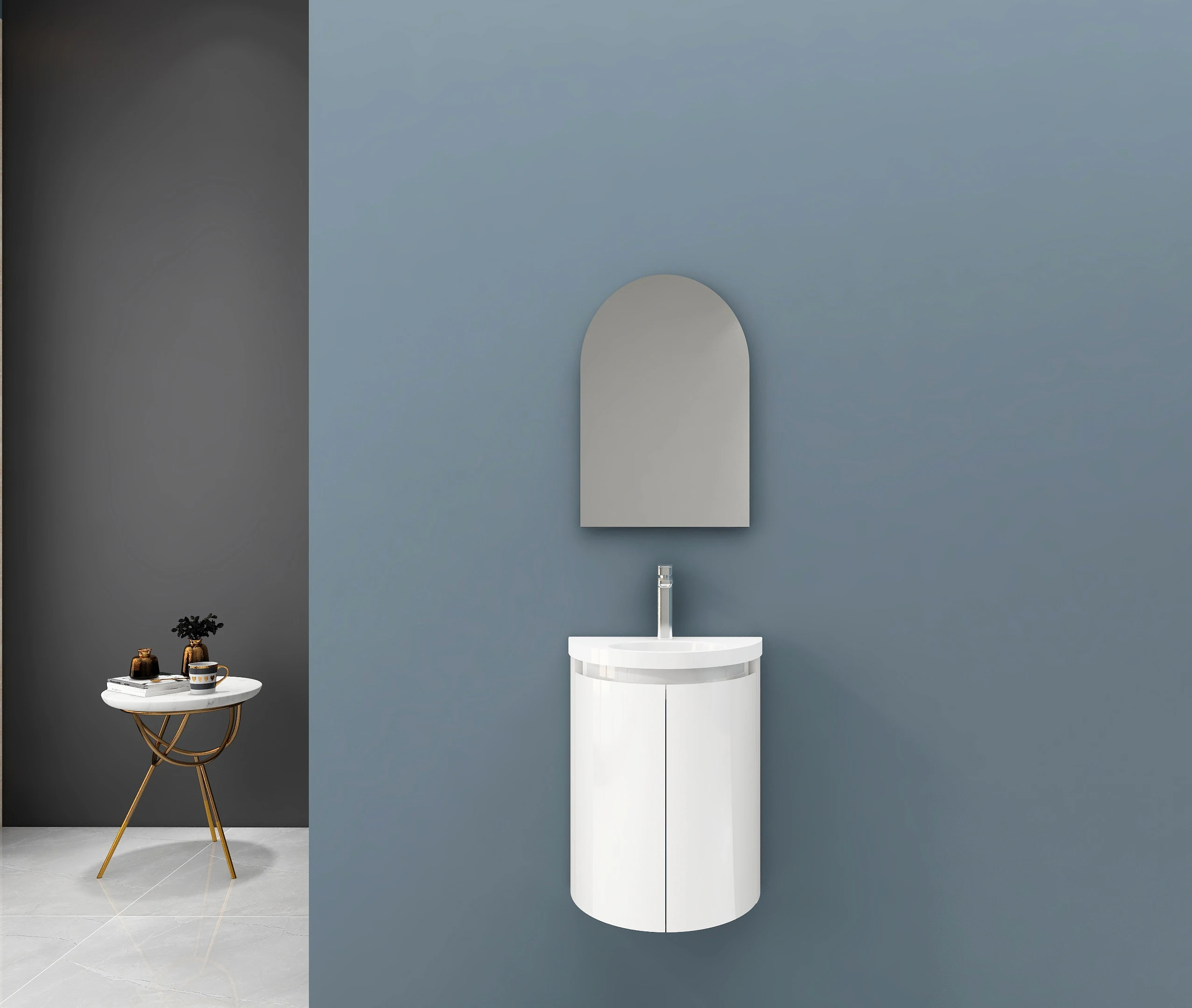 
Modern compact curved small bathroom cabinet combination factory direct sales 