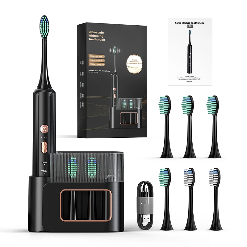 BSCI ISO9001 Factory Ceramic Texture Paint Metal Body Powerful Tooth Brush Sonic UV Case Travel Electric Toothbrush