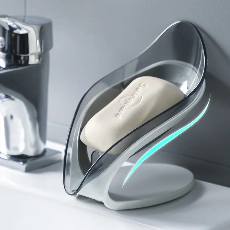 Soap Holder Leaf-Shape Self Draining Dish Not Punched Easy Clean Bar with Suction Cup Soap Dish Suitable for Shower Bathroom